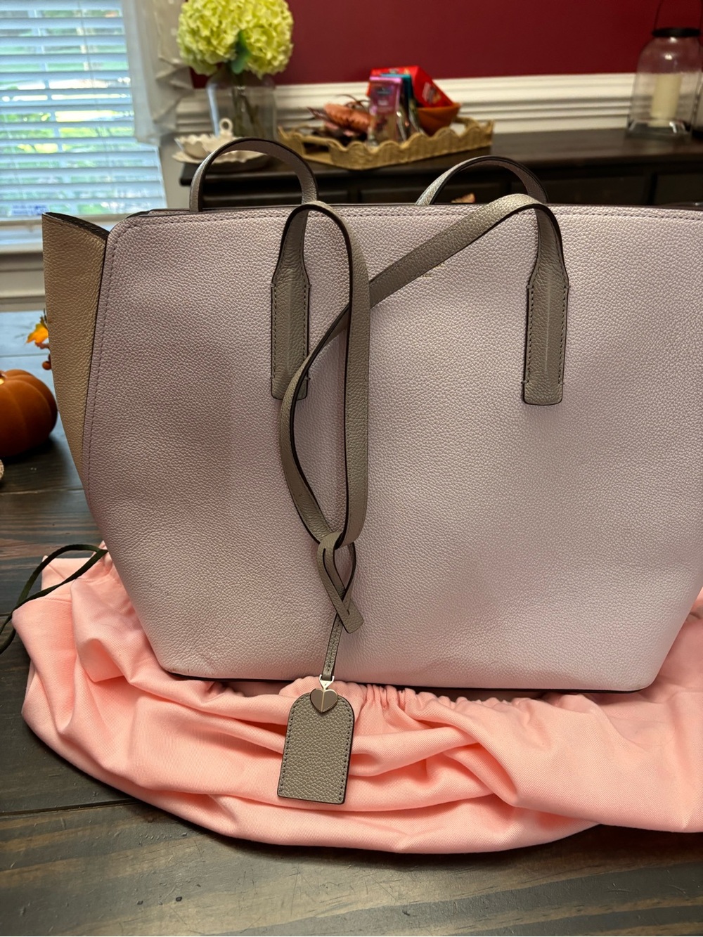 kate spade Pebbled Leather Tote in Light Pink with Taupe Trim